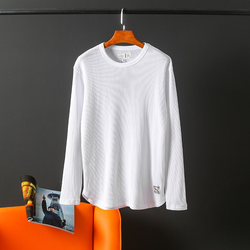 Knitted Long-sleeved T-shirt Men's Fall/winter Loose Bottoming Shirt Solid Color Round Neck Sweater Cotton