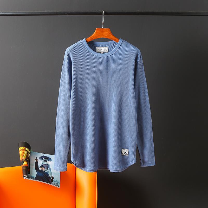 Knitted Long-sleeved T-shirt Men's Fall/winter Loose Bottoming Shirt Solid Color Round Neck Sweater Cotton