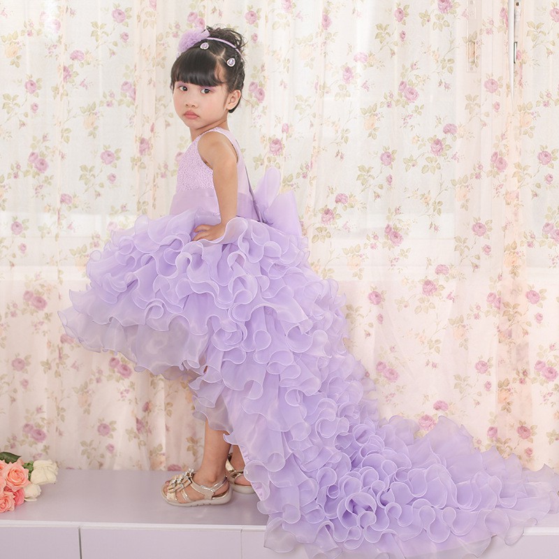 Trailing dress flower girl tuxedo small dress Light purple 140cm