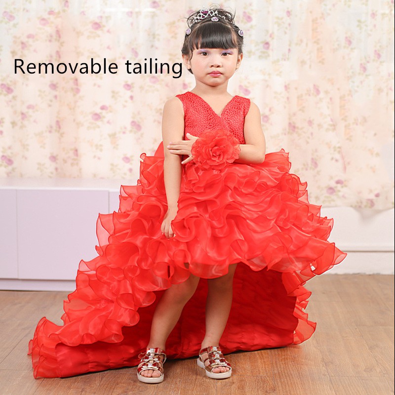 Trailing dress flower girl tuxedo small dress Big red removable 110cm