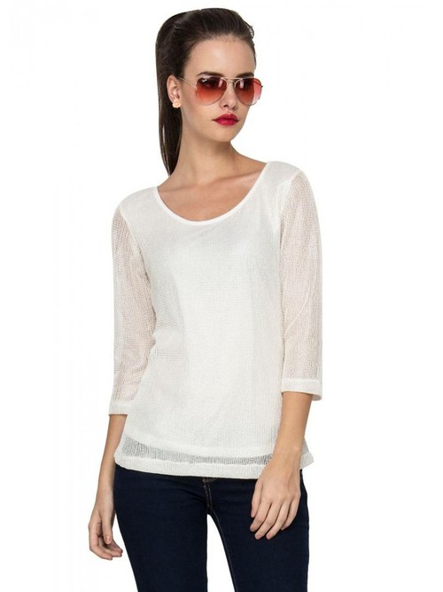 Women's Regular Length White Cotton Round Neck Tees S 