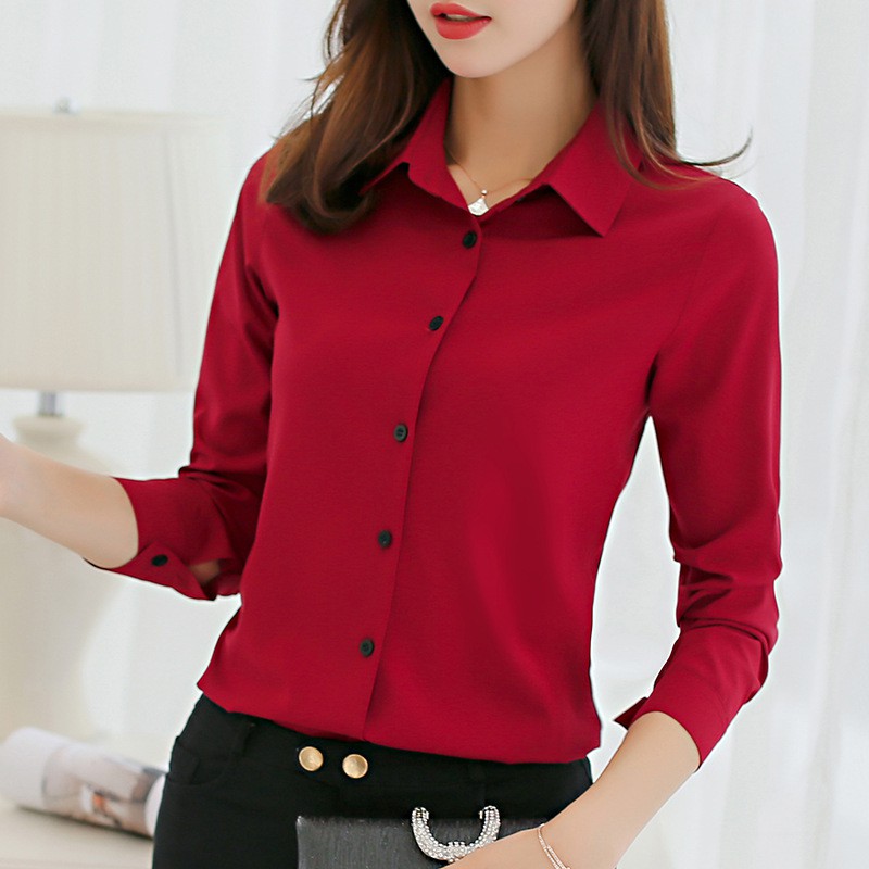 2021 Spring And Summer New Slim Shirt Women's Long-sleeved Korean Professional Wear Overalls Formal Wear Plus Size Shirt Chiffon Shirt
