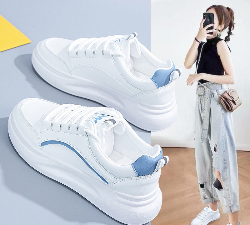 2021 Spring, Summer, Autumn And Winter New Women's Sports And Leisure Single Shoes, Thick-soled Fashion Mid-heel White Shoes, Round Toe Platform