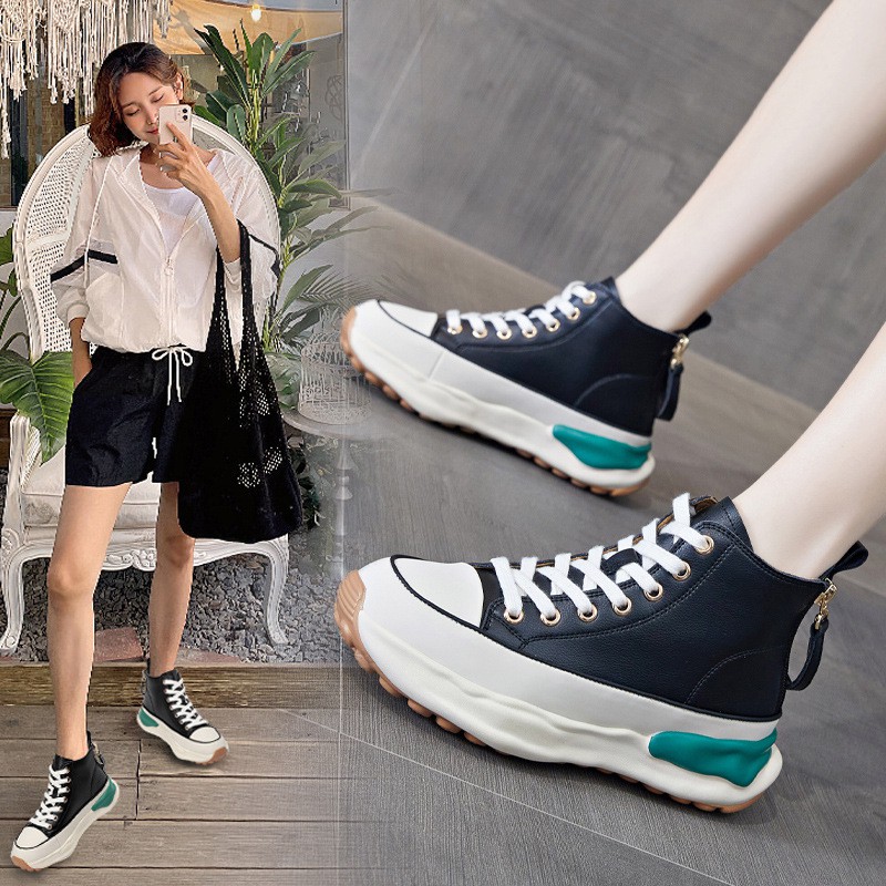 2021 New Korean Version Of The Trend Of Women's Sneakers Rear Zipper Increased And Slim Sports Casual Shoes