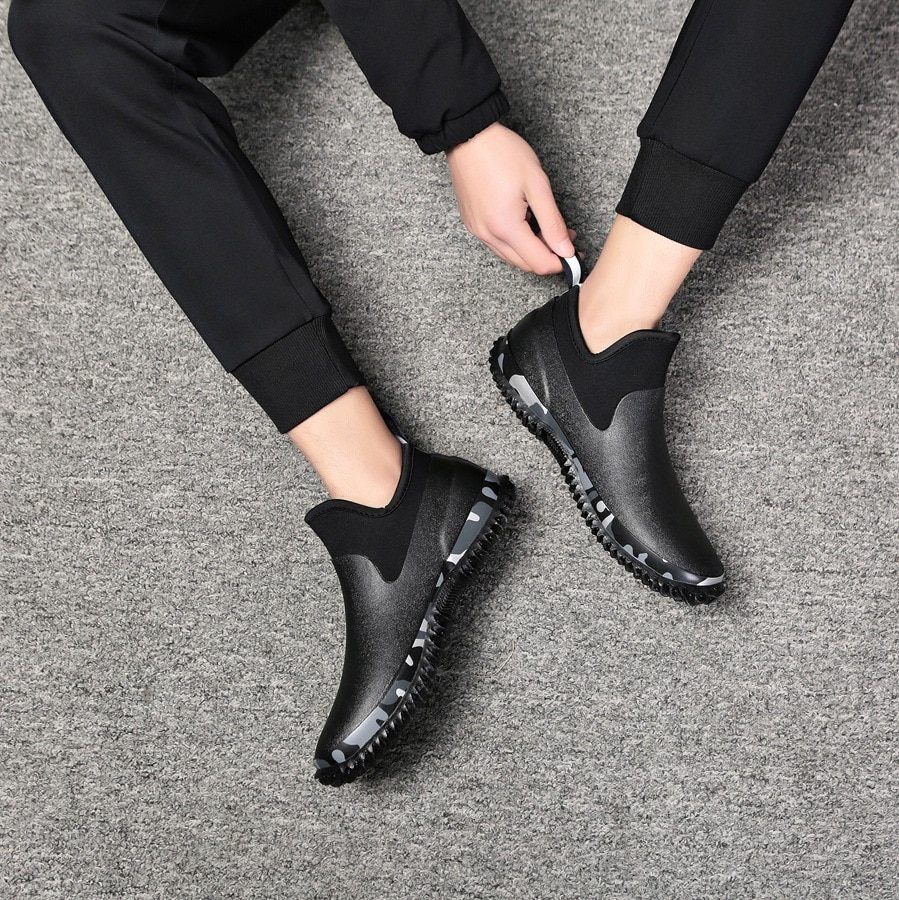 Men's comfortable short low-cut army green high fashion rubber rain boots