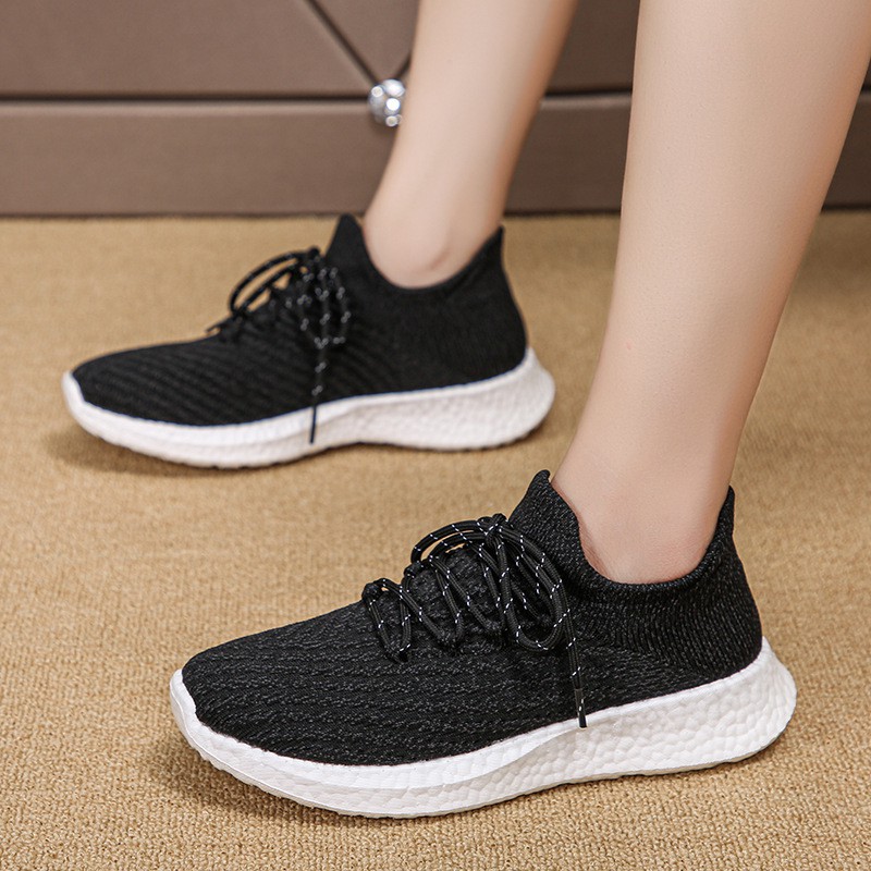 Women's Shoes Breathable Flying Woven Running Shoes Ladies Trendy Lightweight Mesh Shoes BLACK 43 