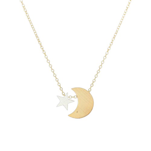 Delicate Crescent Moon Tiny Star Pendant Necklace