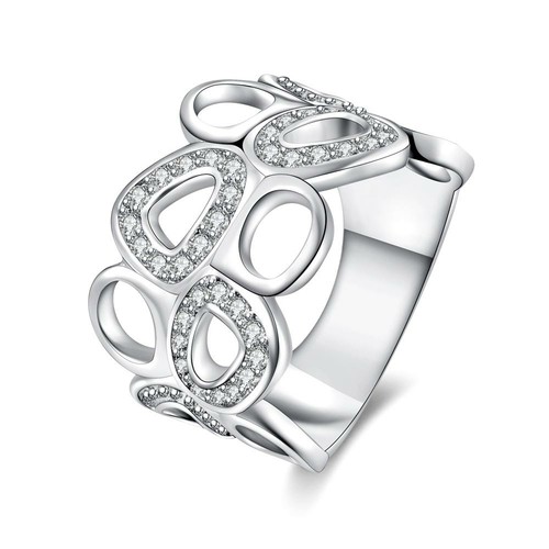 Silver Plating White  Pav'e Multi-Circular Hollow Ring