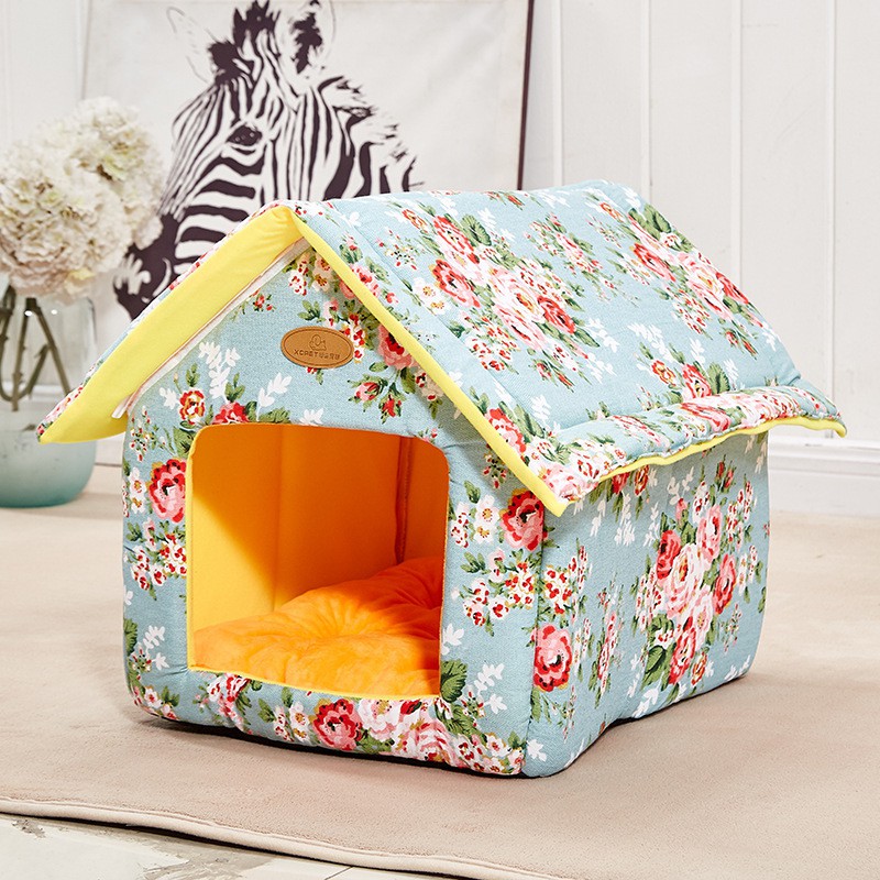 Warm Winter House Kennel Semi-enclosed Dog Kennel Cat Kennel Household Four Seasons General Small And Medium Pet Kennel Removable And Washable S 35*30 FLOWER FLOWER 