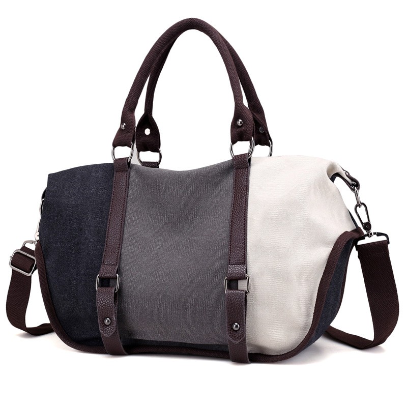 Stitching Hit Color Ladies Simple Big Bag 2021 New Canvas Female Bag Handbag Shoulder Bag Messenger Bag