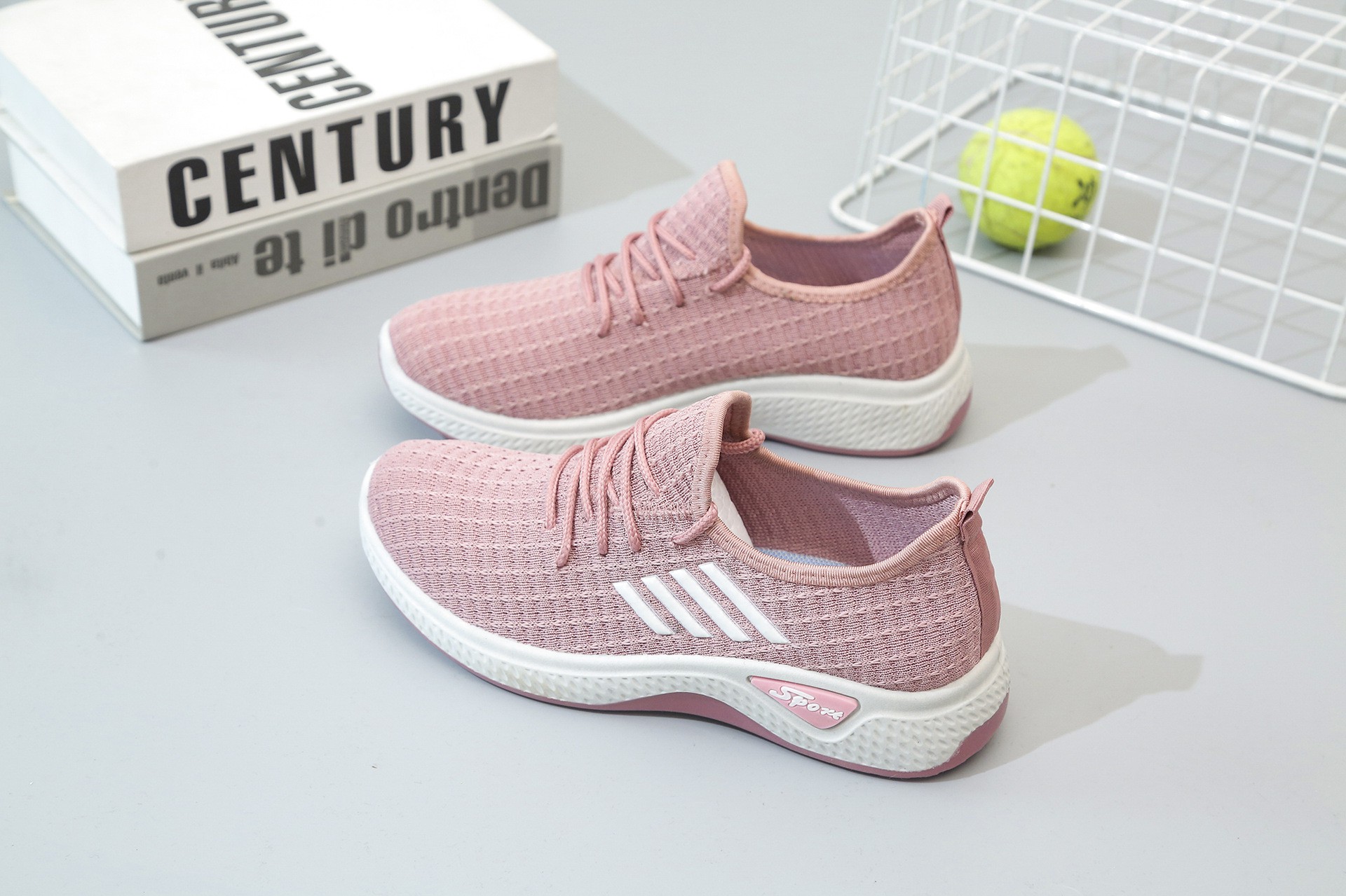 New Breathable Flying Woven Women Comfortable Casual Shoes Women's Sports Shoes Running Leisure 37 8066 PINK 