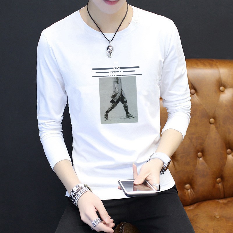 Men's White T-shirt Long-sleeved Summer Thin Style Inner Sweater Dad Autumn Coat Autumn Coat Bottoming Shirt Spring And Autumn Small Shirt