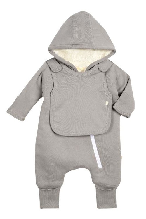 Smart Cuddly Jumpsuit + Bib - Gray