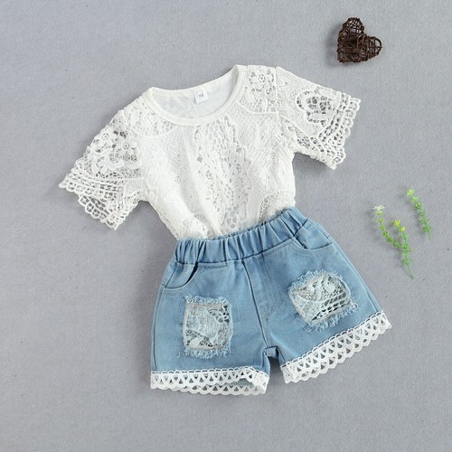 Fashion Infant Newborn Baby Girls Summer Clothes Sets White Lace