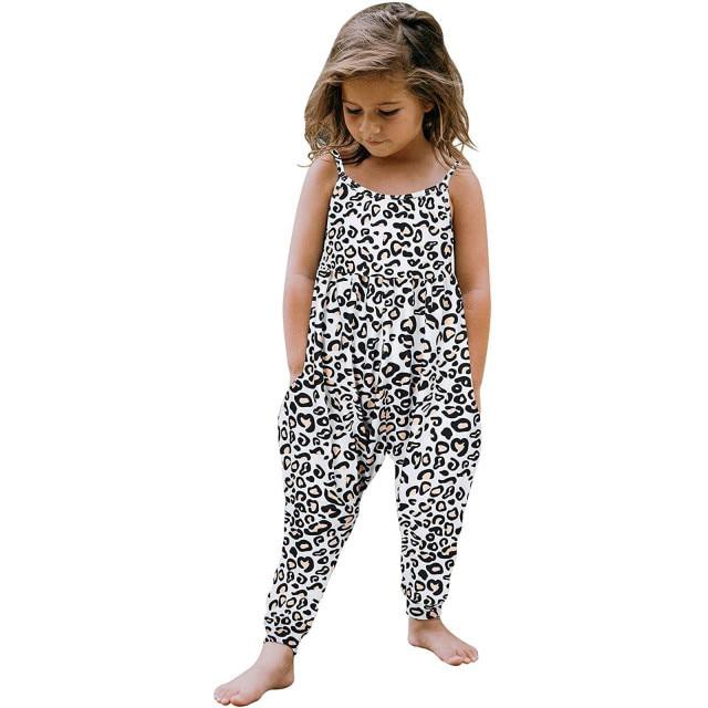 Toddler Girls Baby Kids Jumpsuit One Piece Leopard Strap Romper Summer COFFEE 2 YEARS 