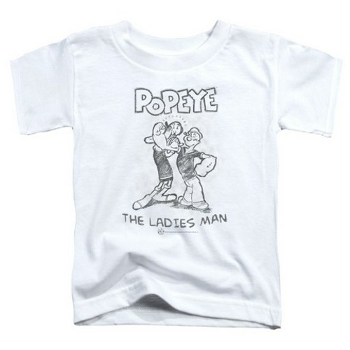 Trevco Popeye-Ladies Man Short Sleeve Toddler Tee, White - Medium