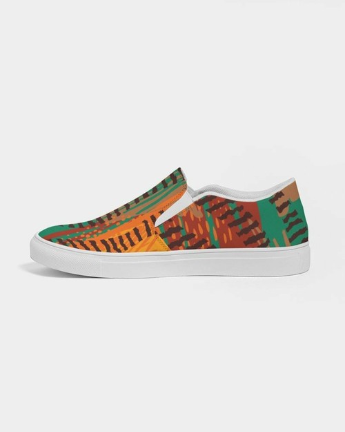 Uniquely You Womens Sneakers - Brown & Green Low Top Slip-On Canvas