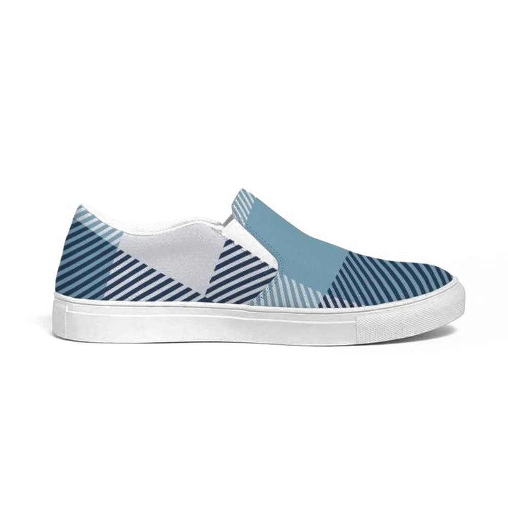 Mens Sneakers, Blue Plaid Low Top Slip-On Canvas Sports Shoes - PZQ475 12 BLUE 