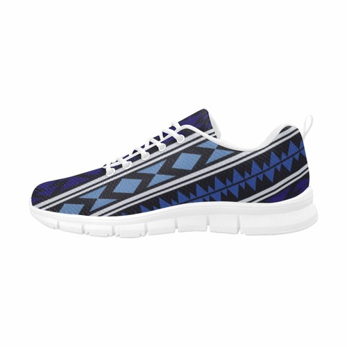 Uniquely You Womens Sneakers - Blue Aztec Style White Bottom Running