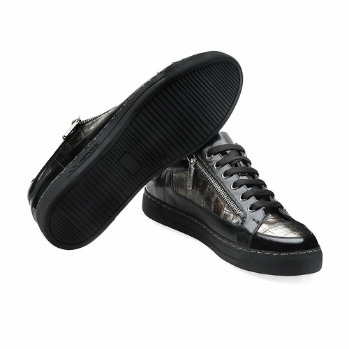 Patterned black-golden sneakers with zipper