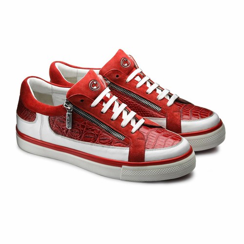 Red crocodile leather sneakers