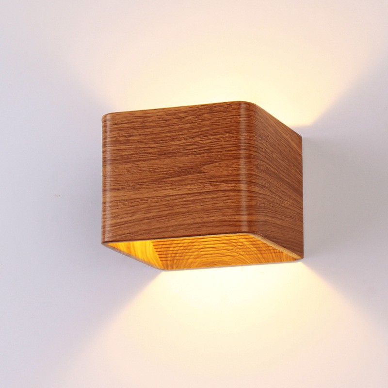 Up And Down Luminous Bedside Wall Lamp Wood Grain Color Bedroom Living Room Wall Lamp