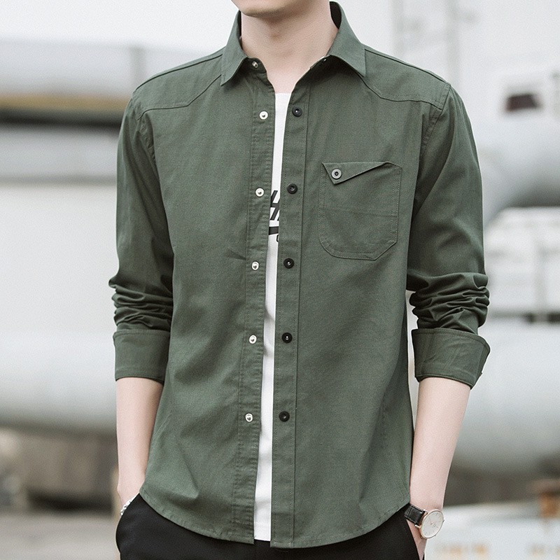 Men's Army Trendy Workwear Shirt Jacket Casual Long Sleeve