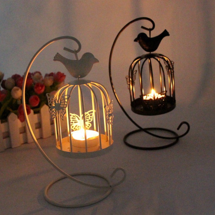 European style wrought iron birdcage wind lantern butterfly bird metal candle holder craft