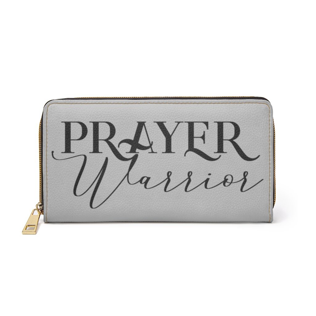 Zipper Wallet, Grey & Black Prayer Warrior Graphic Purse