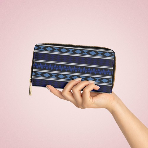 Zipper Wallet, Blue Geometric Aztec H-Style Purse