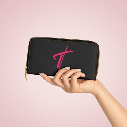 Zipper Wallet, Black & Pink Cross Graphic Purse