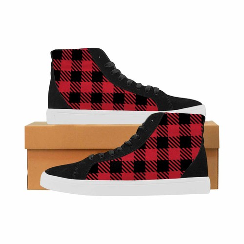 Uniquely You Sneakers for Men, Red and Black Buffalo Plaid - High Top