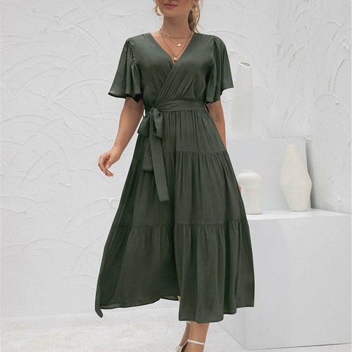 Sexy V-neck Ruffles Patchwork Dress