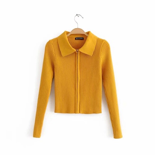 Double-headed zipper short knit sweater Slim short lapel thin coat