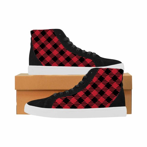 Uniquely You Sneakers for Men, Red and Black Buffalo Plaid - High Top