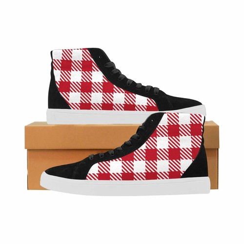 Uniquely You Sneakers for Men, Red and White Buffalo Plaid - High Top