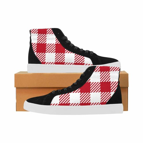 Uniquely You Sneakers for Men, Red and White Buffalo Plaid - High Top