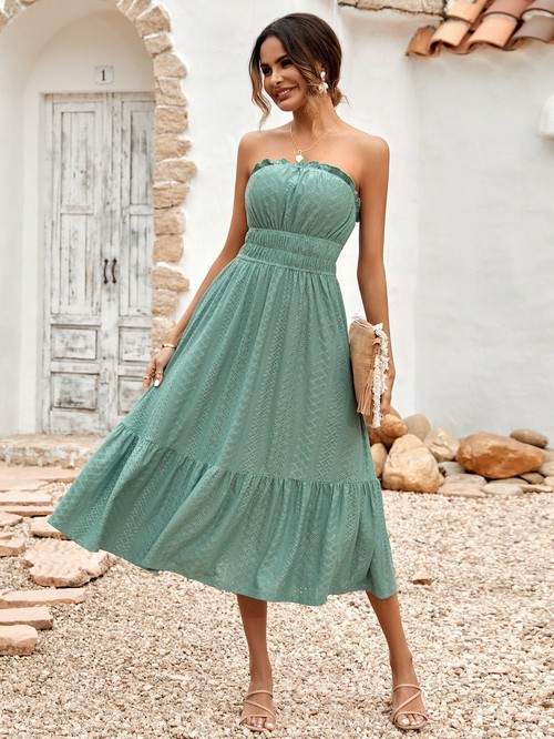 Solid Color Corset Waist One-piece Dress