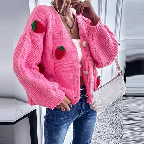single-breasted-knitted-coats-sweet-pink-cardigan-tops