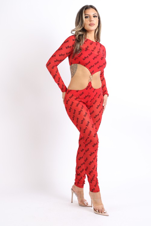 lettering-printed-cutout-double-o-ring-mesh-sexy-jumpsuit-red